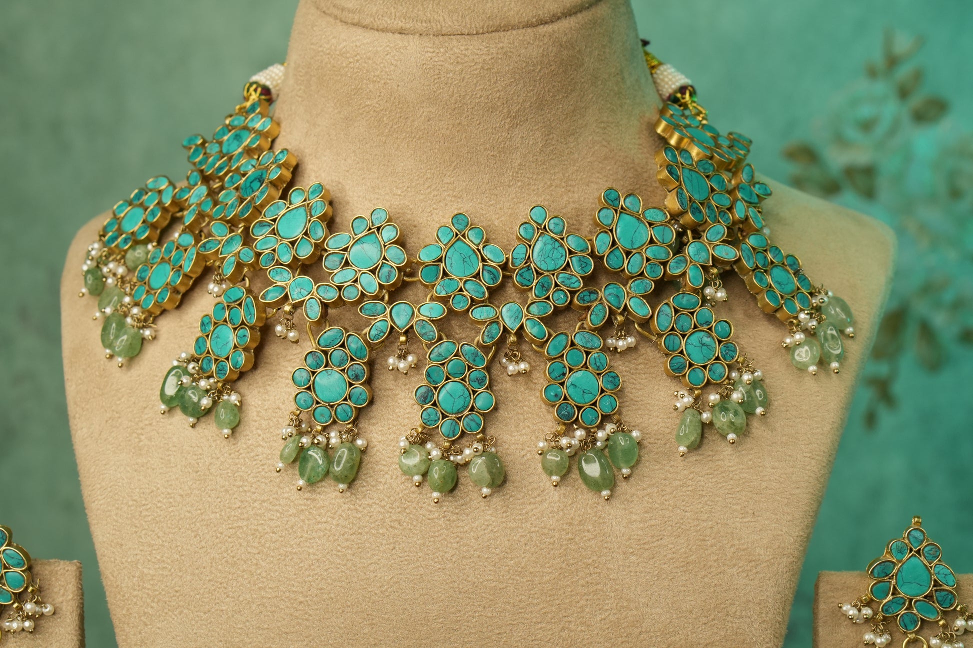 Turquoise Stone Kundan  necklace Set (4-8868)(A) - JEWELSTYLE