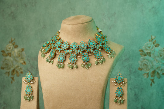 Turquoise Stone Kundan  necklace Set (4-8868)(A) - JEWELSTYLE