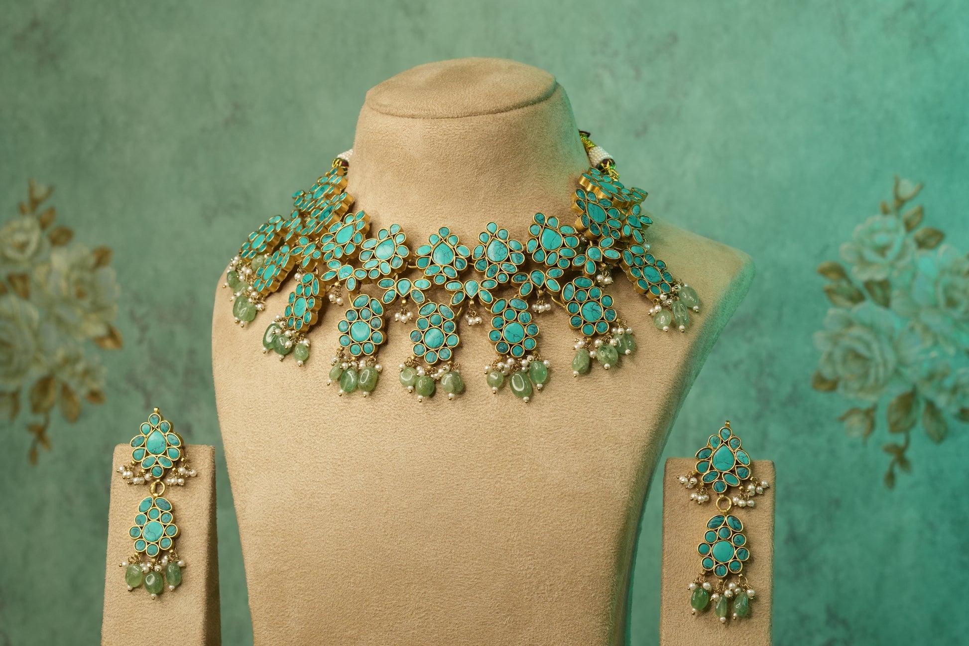 Turquoise Stone Kundan  necklace Set (4-8868)(A) - JEWELSTYLE