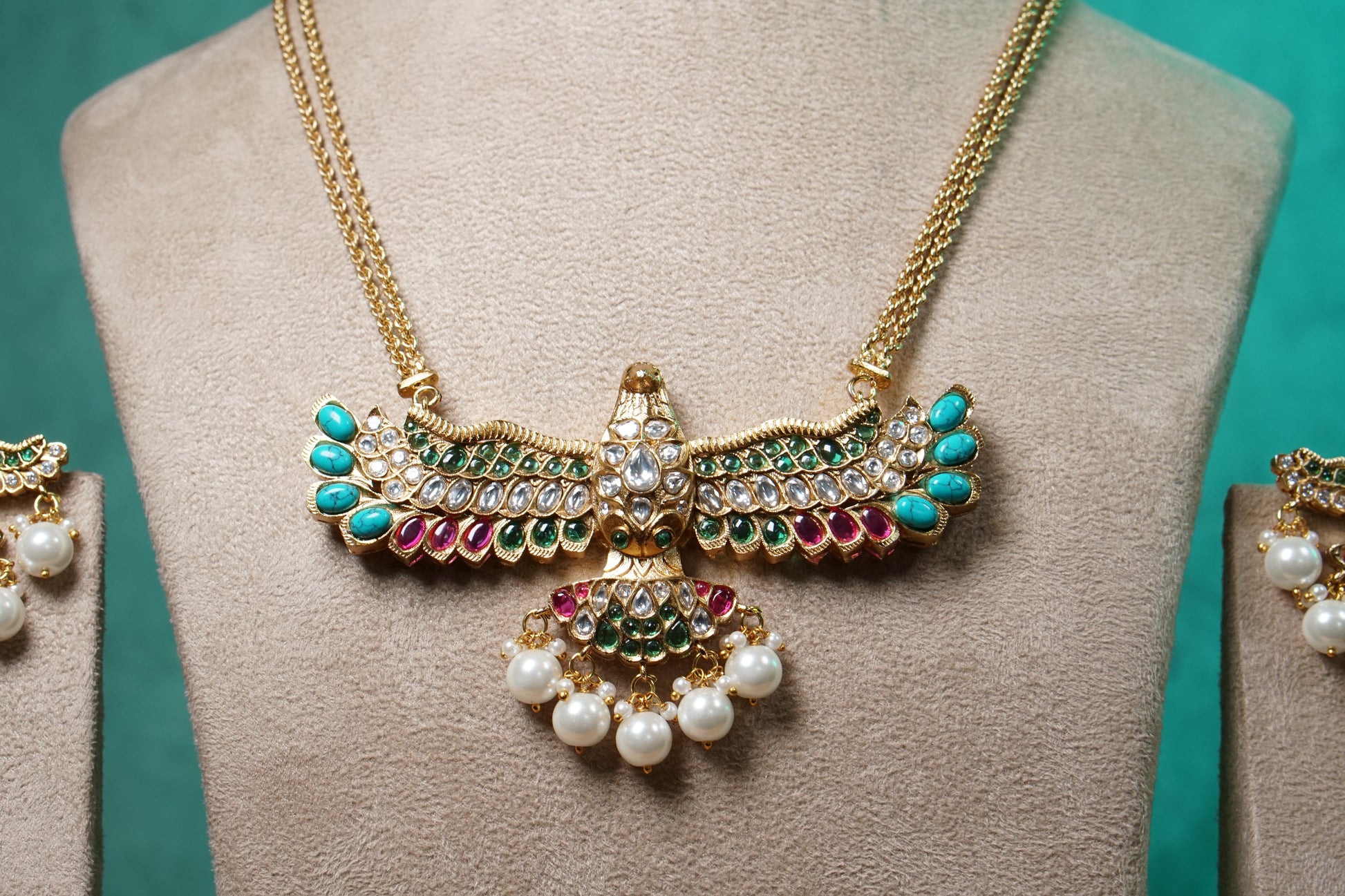 Polki bird Pendant set (4-8743)(B) - JEWELSTYLE