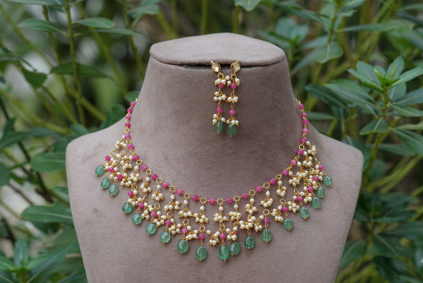 Indian Layered Green Quartz Beaded Necklace