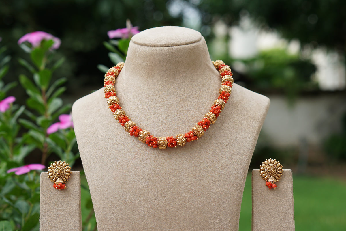 Coral Necklace set (4-9256)(AK)