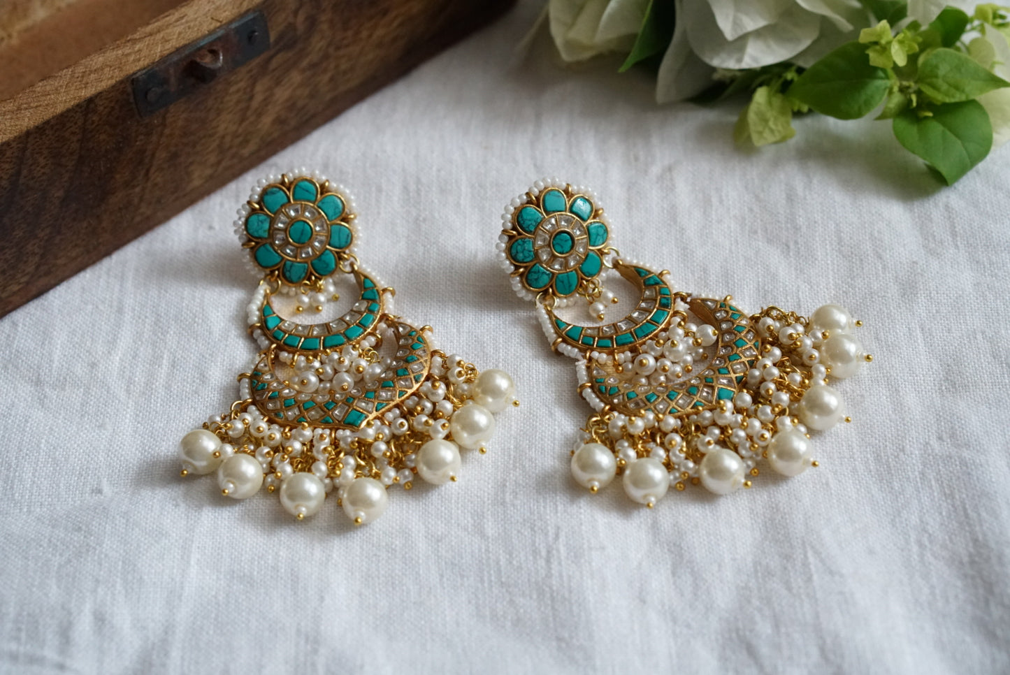 Turquoise chandbali earrings (1-3770)(R)(preorder) - JEWELSTYLE