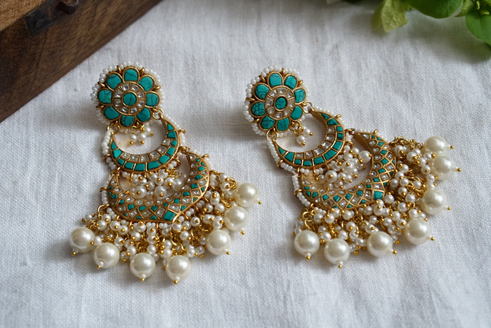 Turquoise chandbali earrings (1-3770)(R)(preorder) - JEWELSTYLE