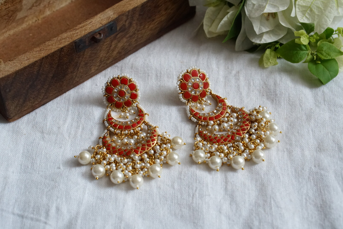 Coral chandbali earrings (1-3771)(R)(preorder)