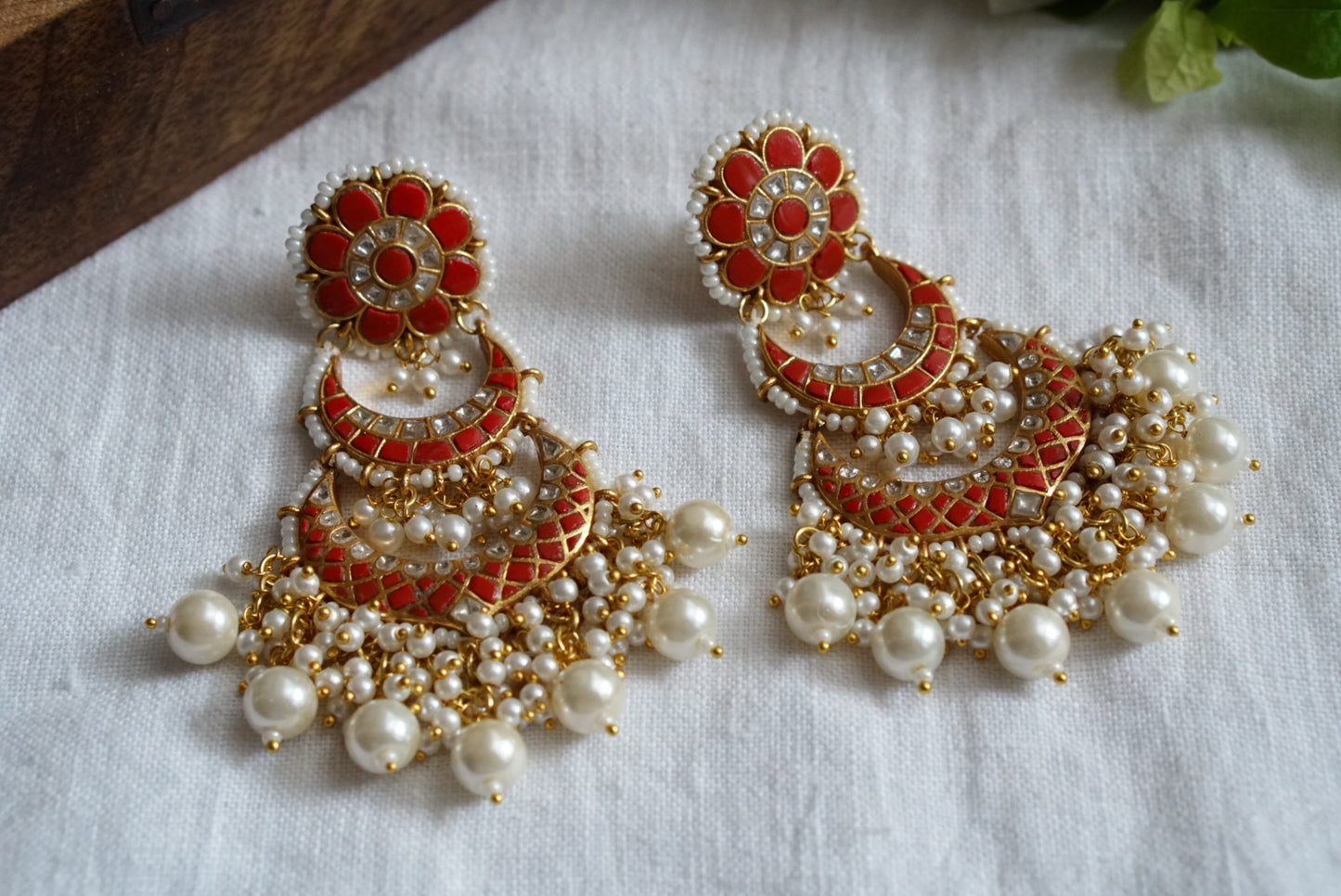 Coral chandbali earrings (1-3771)(R)(preorder)