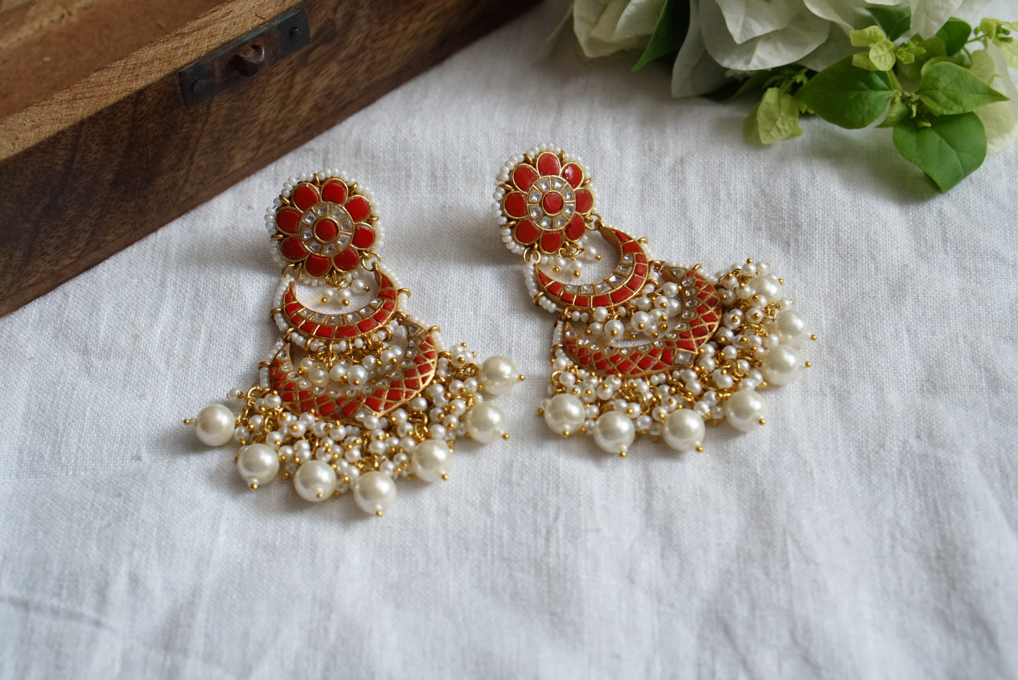 Coral chandbali earrings (1-3771)(R)(preorder)