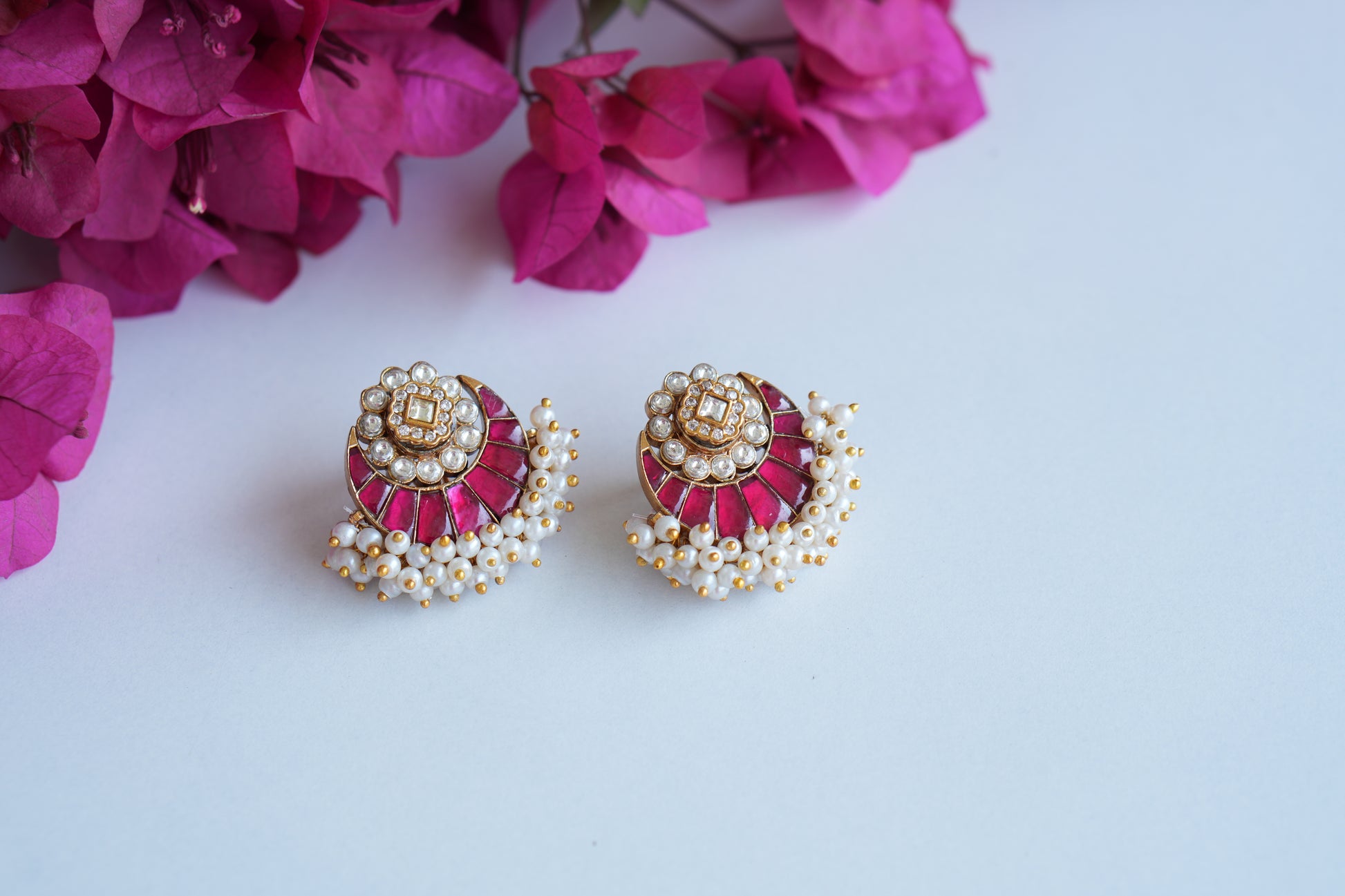 Red Stone Polki Studs (1-4998)(B) - JEWELSTYLE