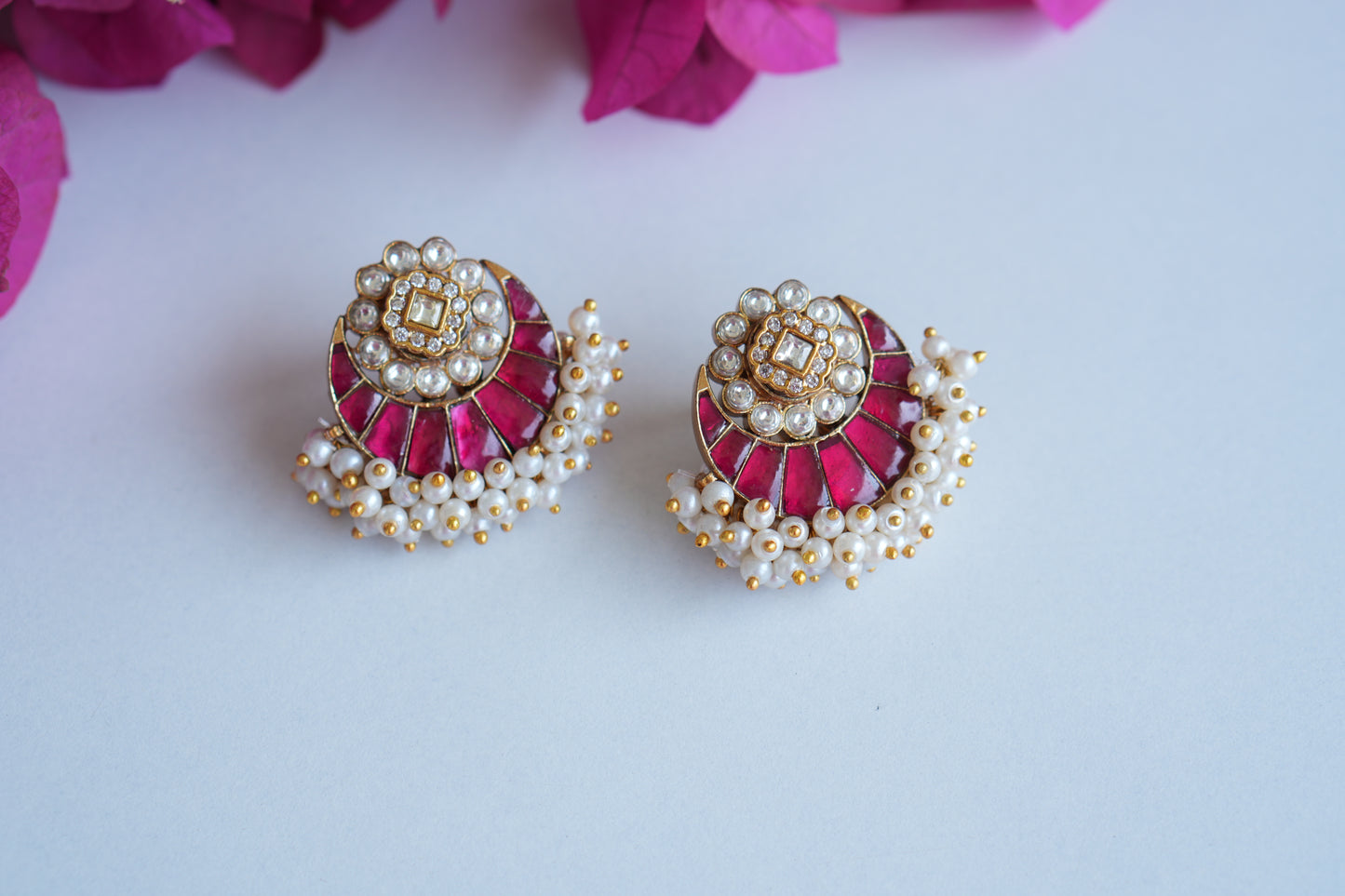 Red Stone Polki Studs (1-4998)(B) - JEWELSTYLE