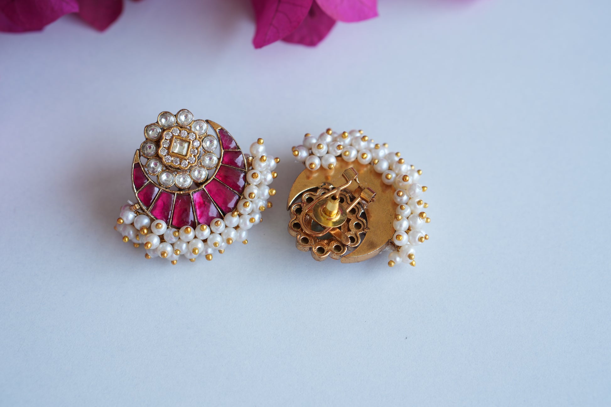 Red Stone Polki Studs (1-4998)(B) - JEWELSTYLE