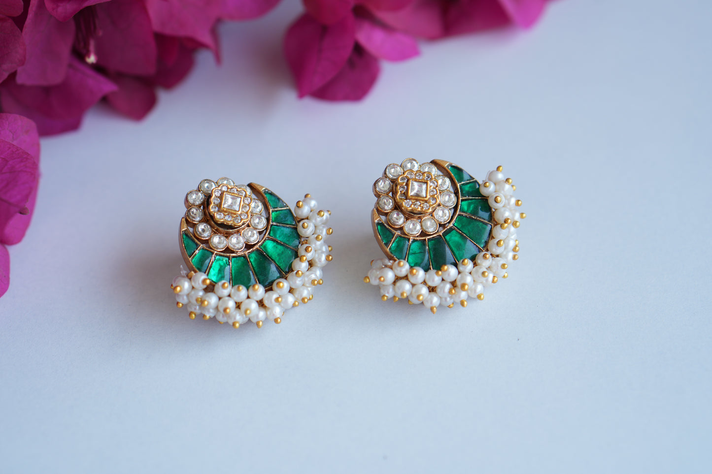 Green Stone Polki Studs (1-4999)(B) - JEWELSTYLE