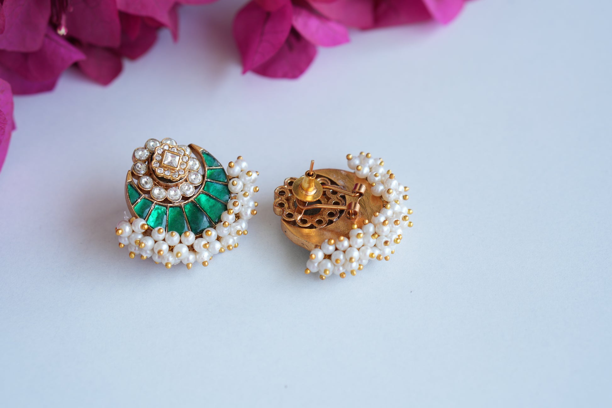 Green Stone Polki Studs (1-4999)(B) - JEWELSTYLE
