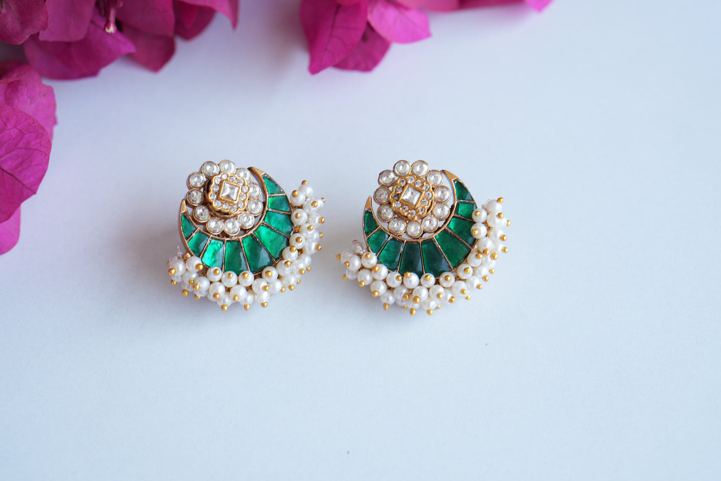 Green Stone Polki Studs (1-4999)(B) - JEWELSTYLE