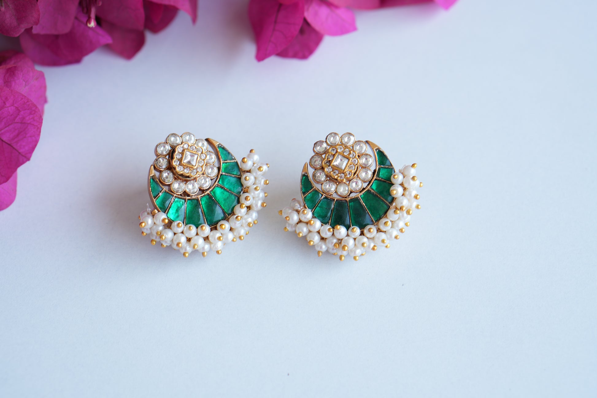 Green Stone Polki Studs (1-4999)(B) - JEWELSTYLE
