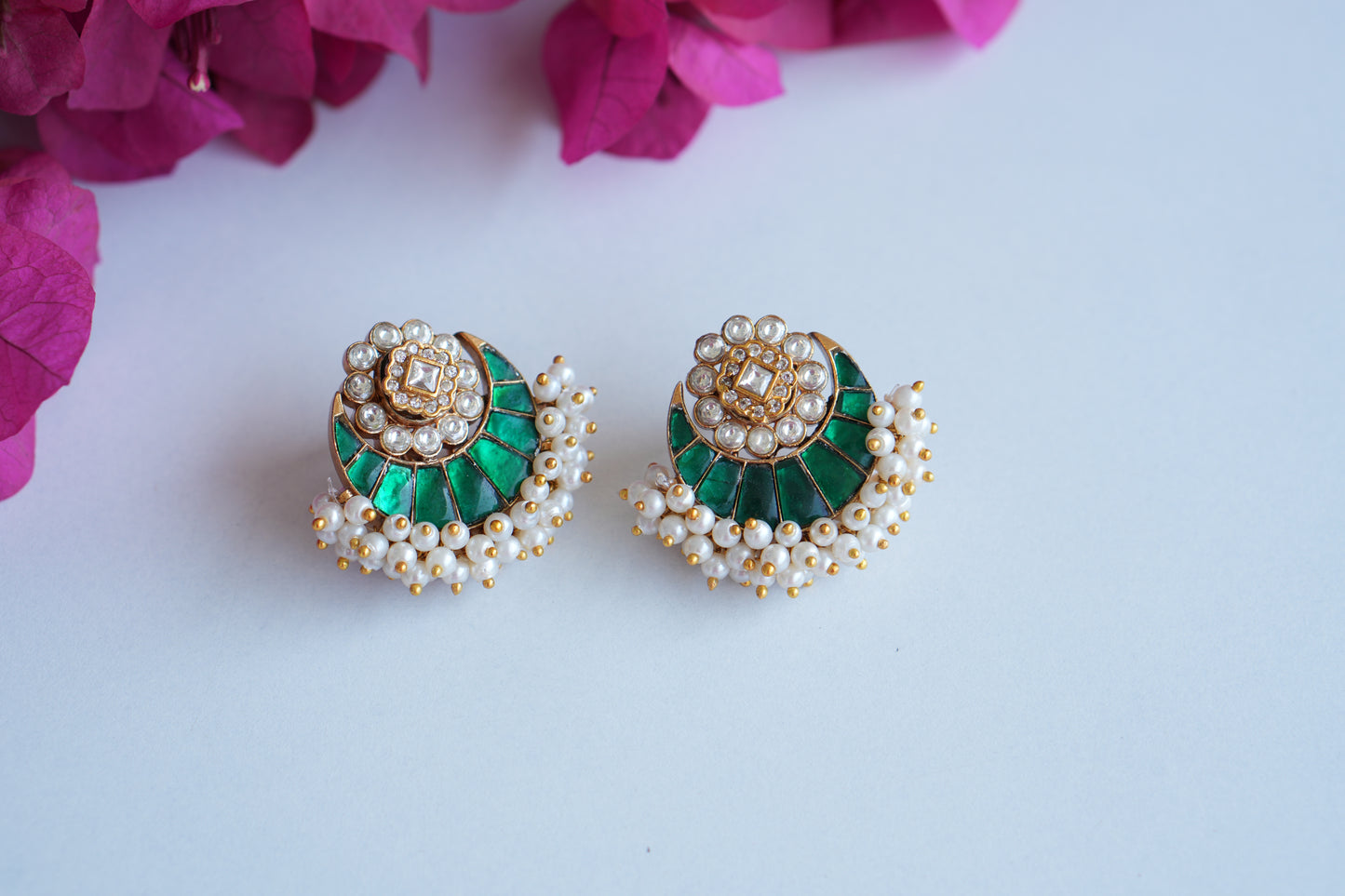 Green Stone Polki Studs (1-4999)(B) - JEWELSTYLE