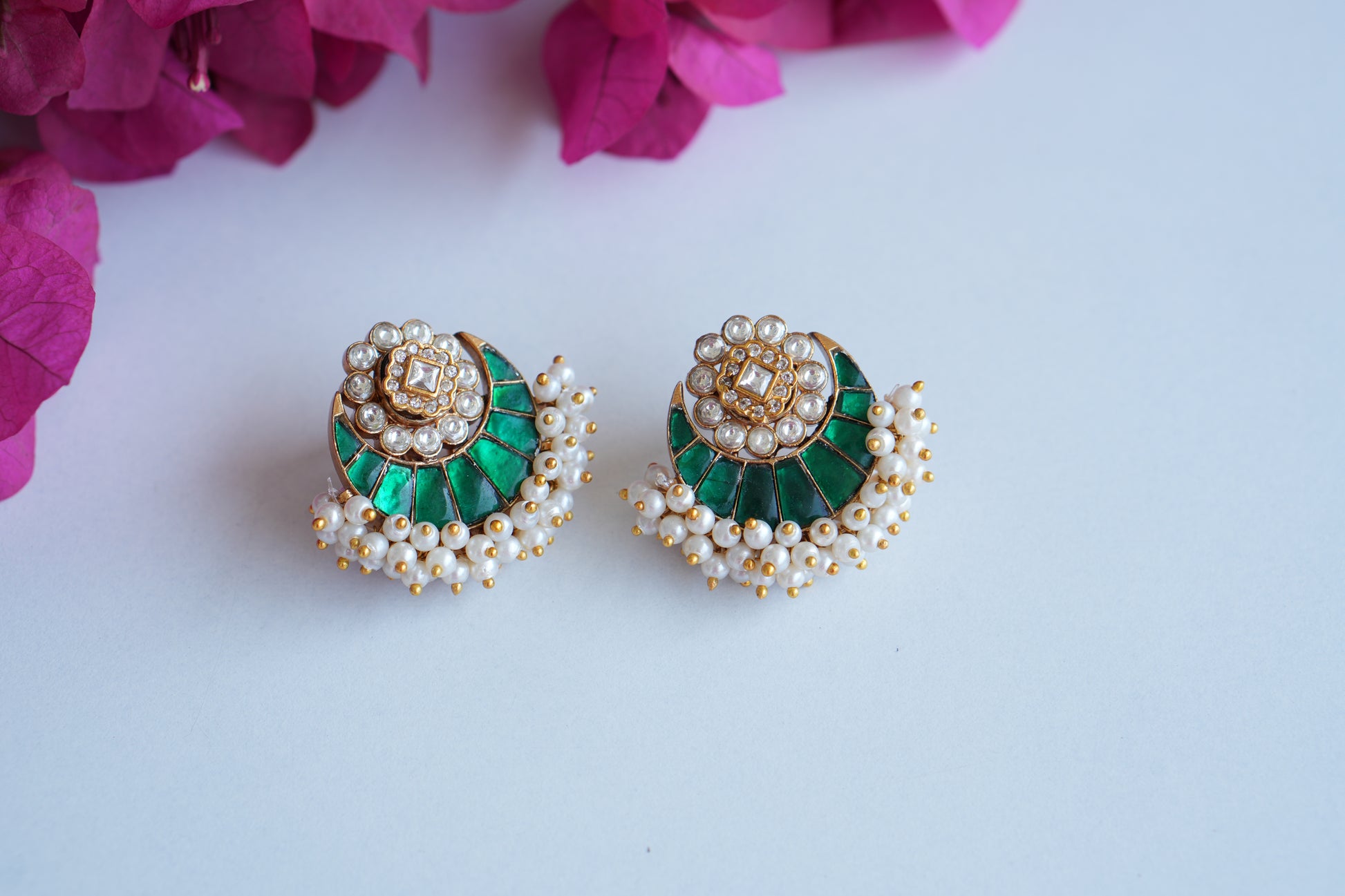 Green Stone Polki Studs (1-4999)(B) - JEWELSTYLE