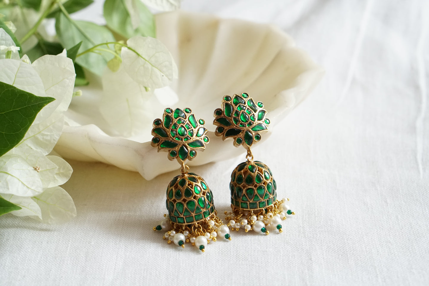 Green Stone Kundan Jhumki (1-5468)(K)