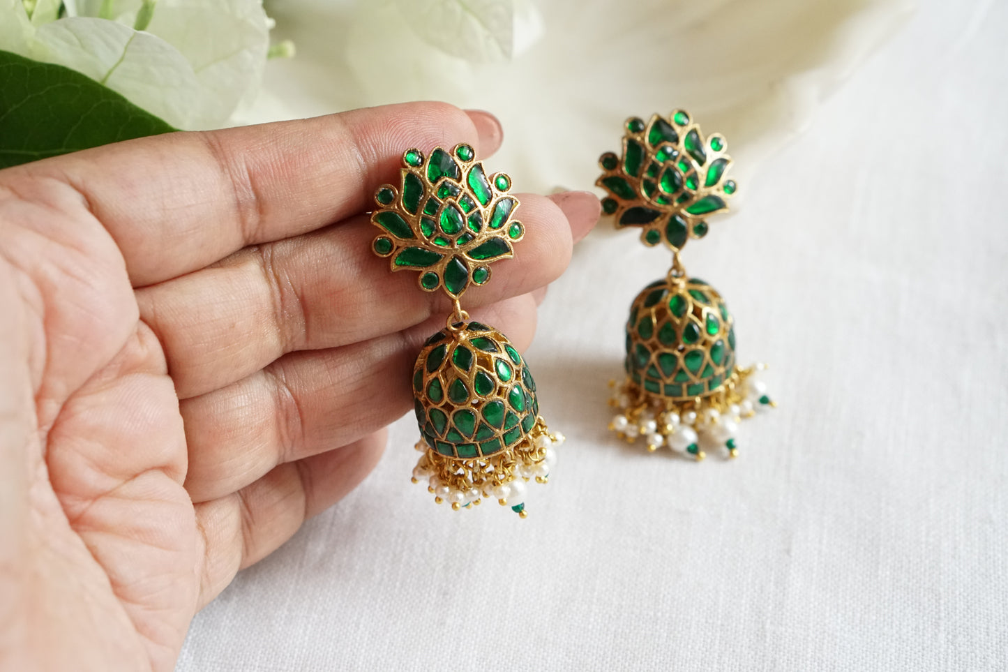 Green Stone Kundan Jhumki (1-5468)(K)