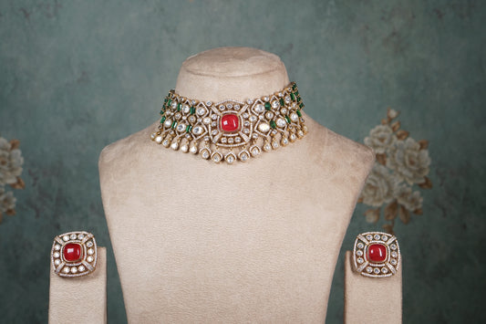 Polki Necklace set (4-8764)(B) - JEWELSTYLE