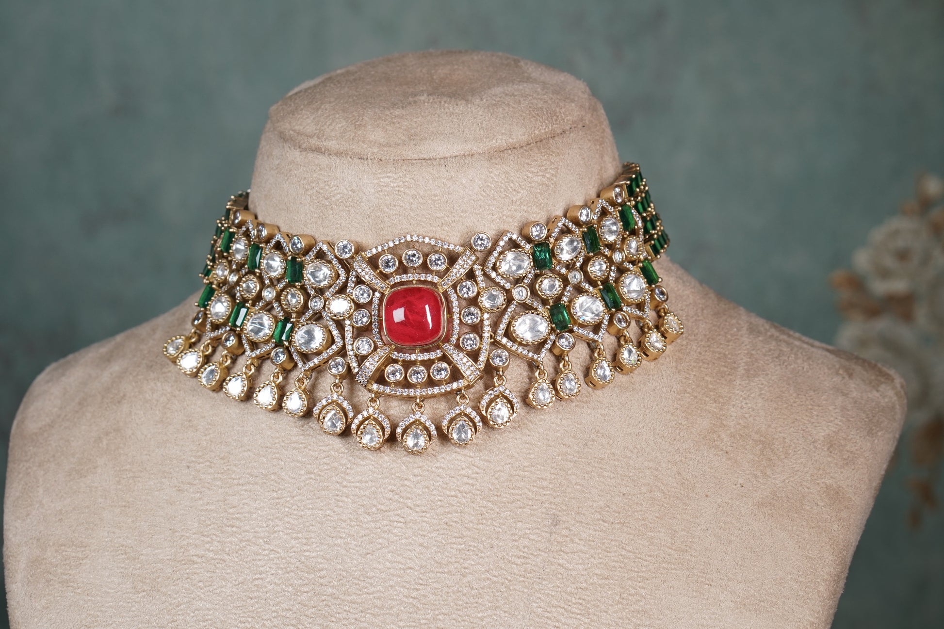 Polki Necklace set (4-8764)(B) - JEWELSTYLE