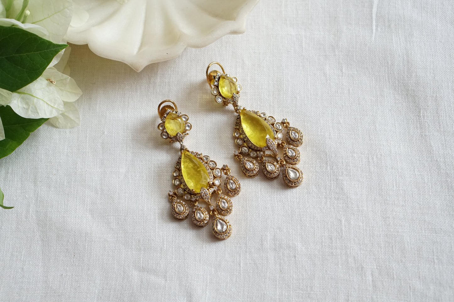 Yellow Stone Polki Earrings (1-5470)(J)