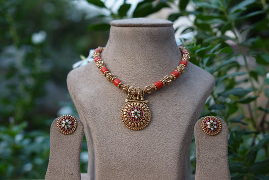 Antique Coral necklace set (4-7717)(AK) - JEWELSTYLE