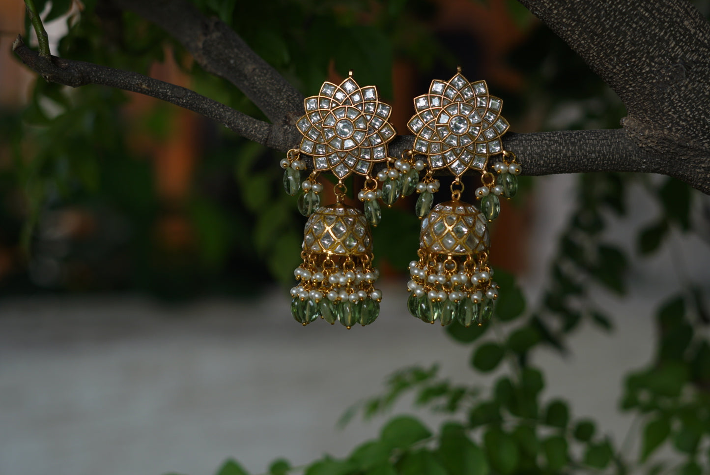 White Kundan jhumki (1-3062)(R)(PREORDER)