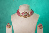 Ruby, White & Mint Stone Polki Choker Set (4-9529)(NEM)