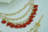 coral Pearl Ear chain (9-239)(K)