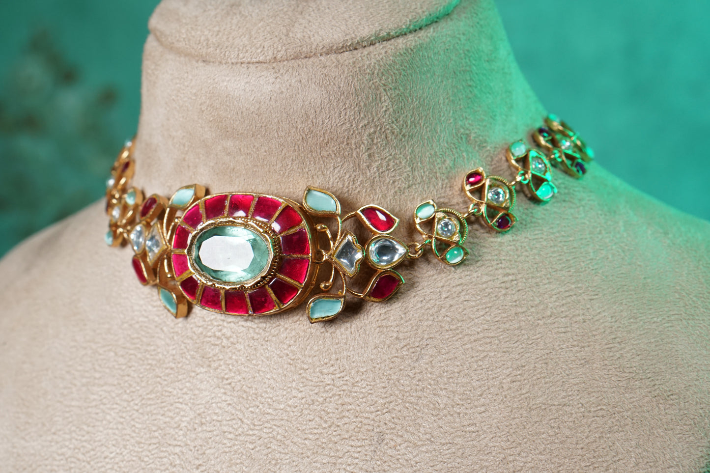 Ruby & Mint Stone Polki Choker Set (4-9528)(NEM)