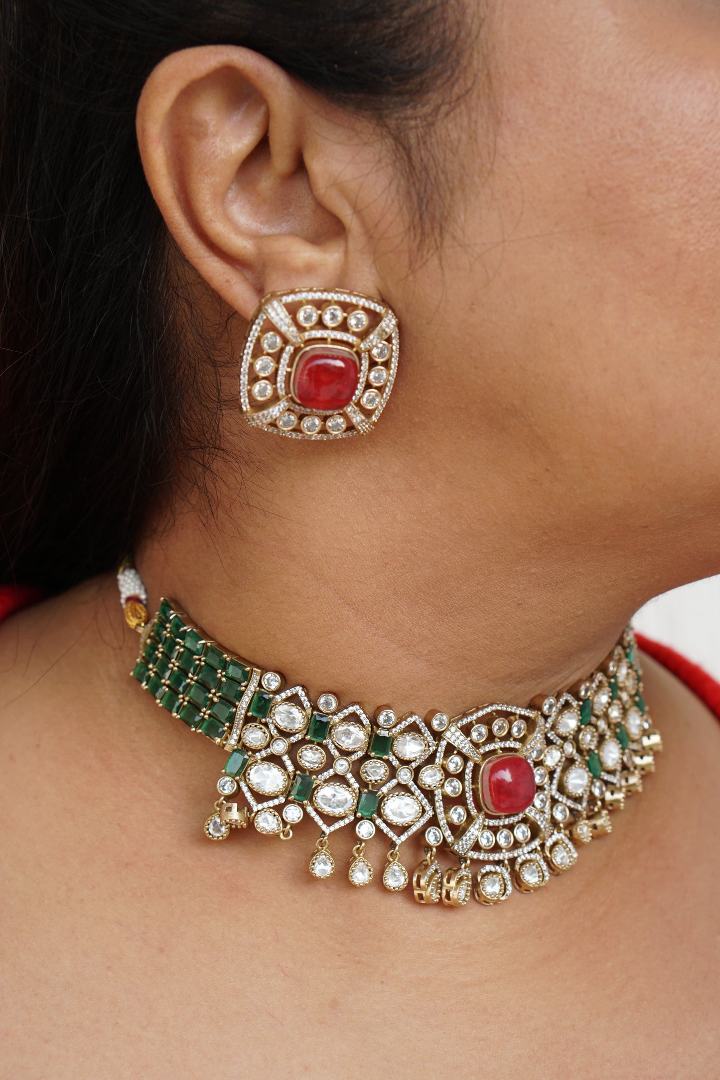 Polki Necklace set (4-8764)(B) - JEWELSTYLE