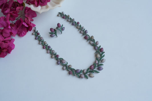 Multi Stone AD Necklace set(4-8880)(B) - JEWELSTYLE