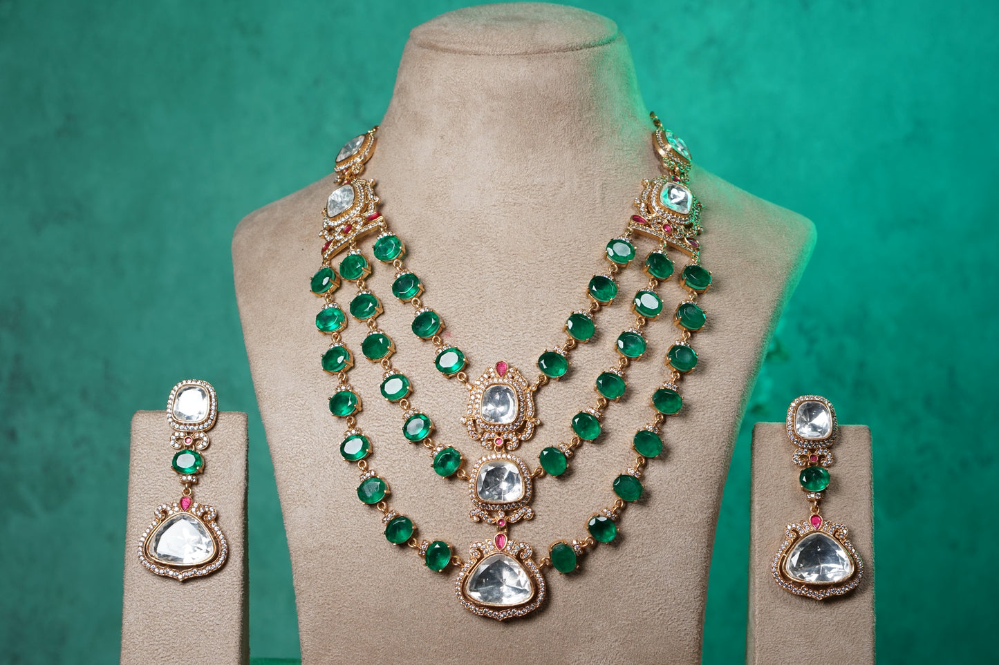 Green Stone Polki Necklace Set (4-9523)(NEM)