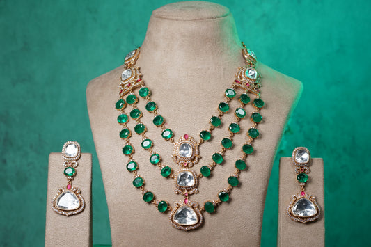 Green Stone Polki Necklace Set (4-9523)(NEM)