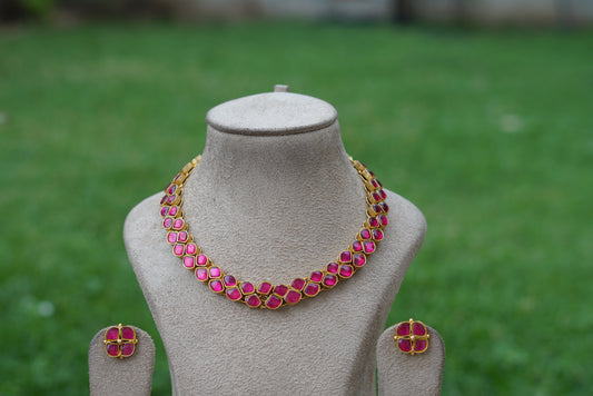 Kundan necklace set (4-5951)(R) - JEWELSTYLE