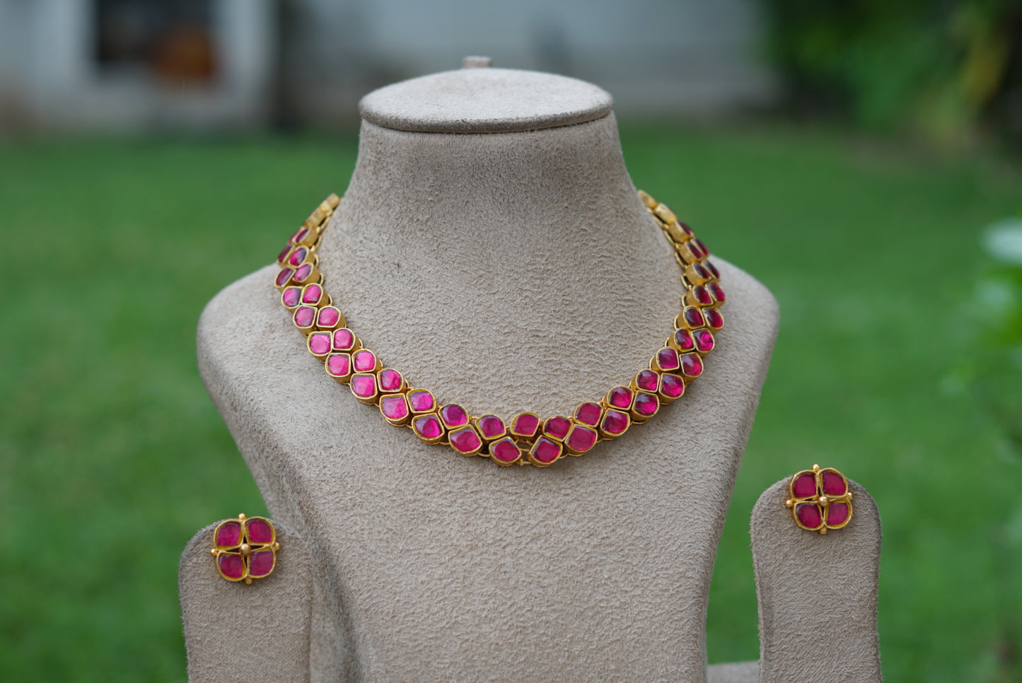 Kundan necklace set (4-5951)(R) - JEWELSTYLE