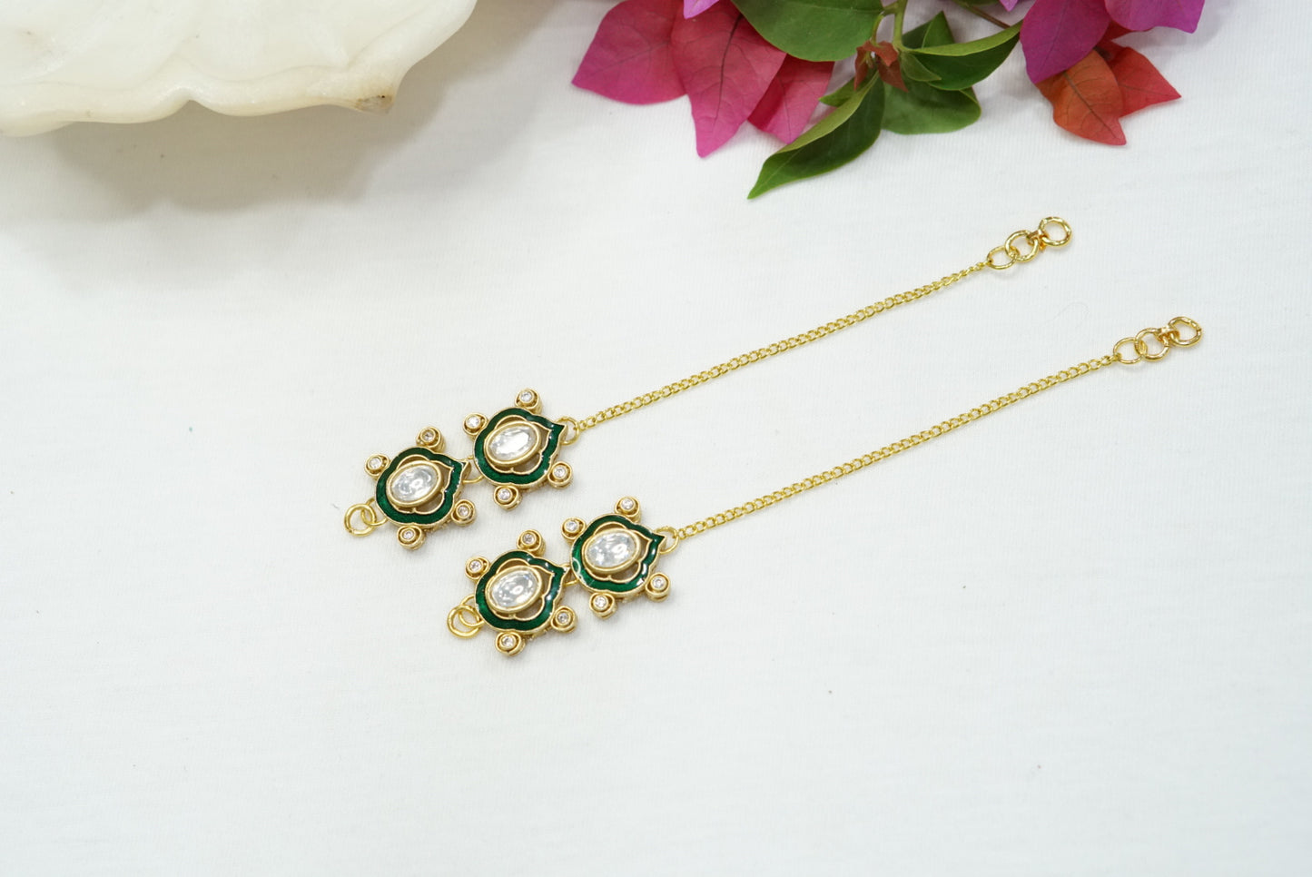 Green polki Earchain (9-152) - JEWELSTYLE