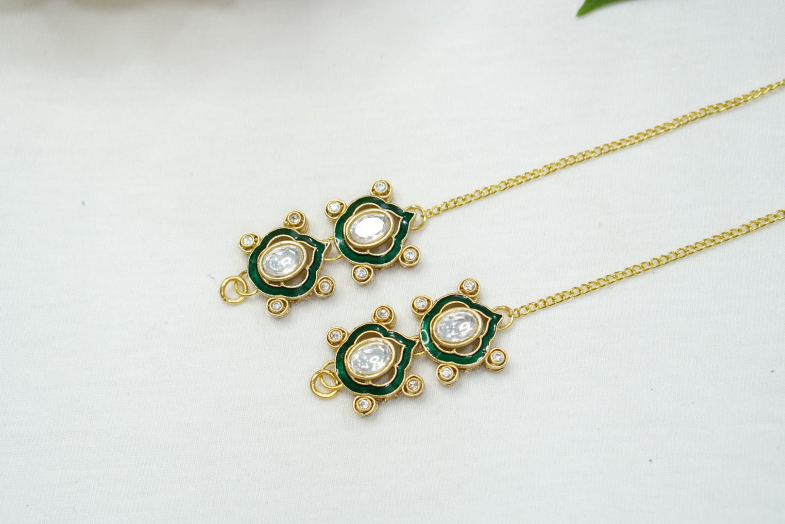 Green polki Earchain (9-152) - JEWELSTYLE