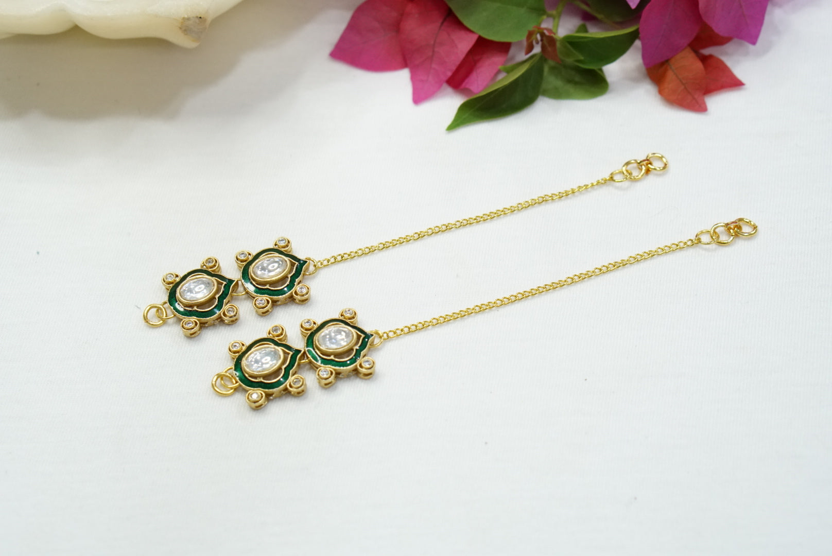 Green polki Earchain (9-152) - JEWELSTYLE