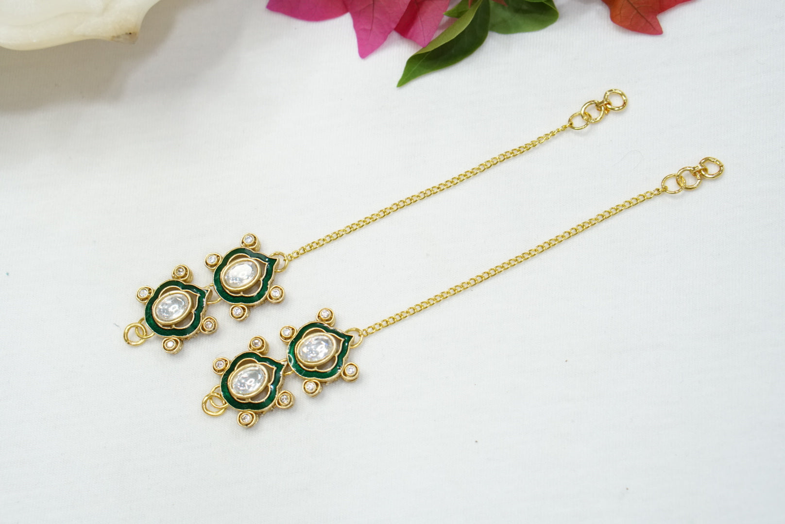 Green polki Earchain (9-152) - JEWELSTYLE