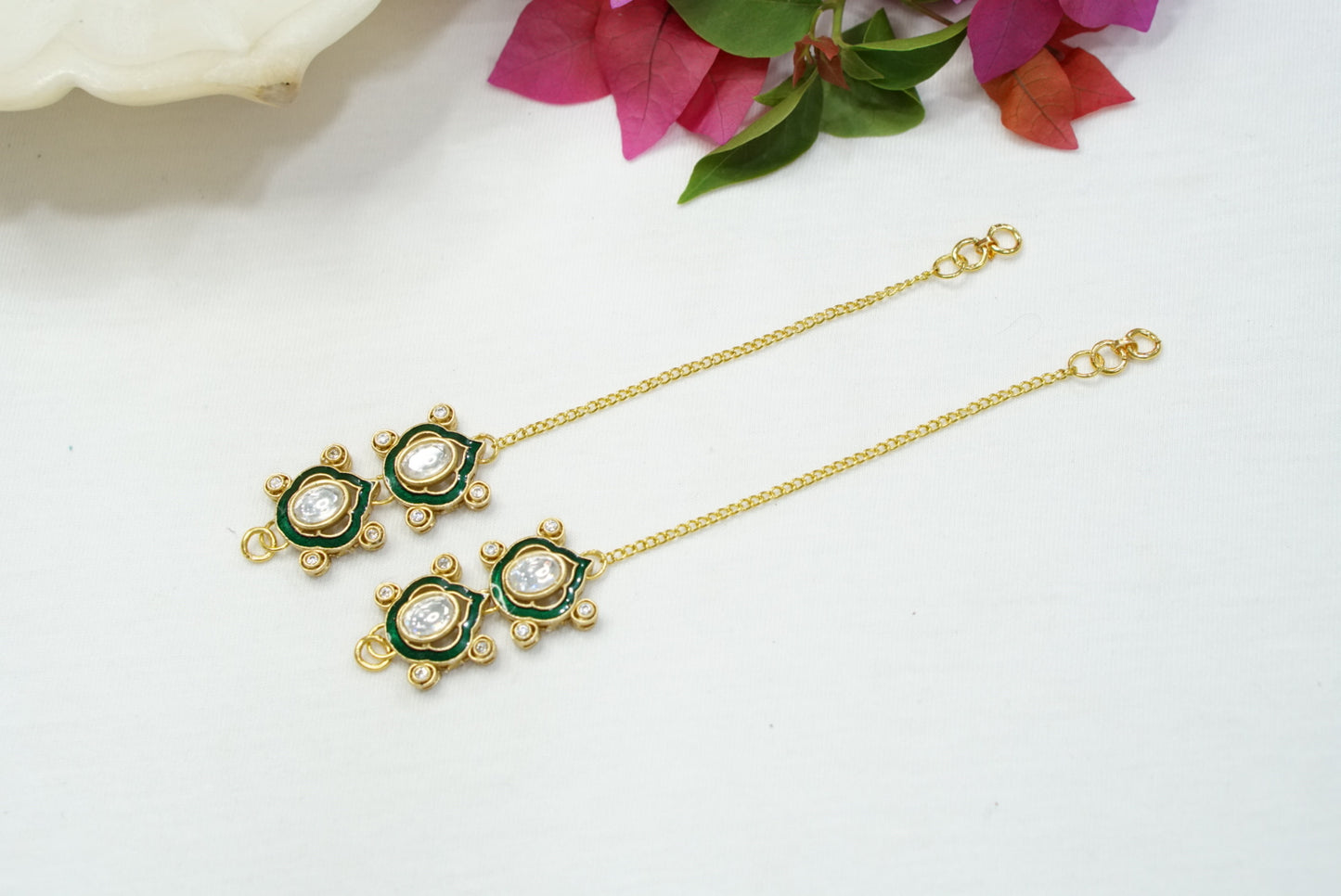 Green polki Earchain (9-152) - JEWELSTYLE