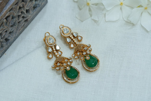 Green stone Polki earrings (1-3777)(B)