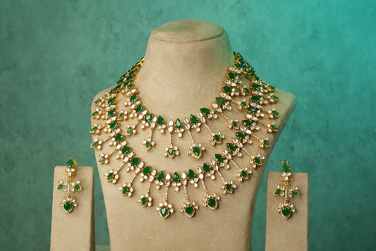 Green Stone Polki Necklace set (4-8903)(B) - JEWELSTYLE