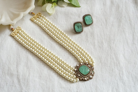 Light green stone polki necklace set (4-7720)(B)