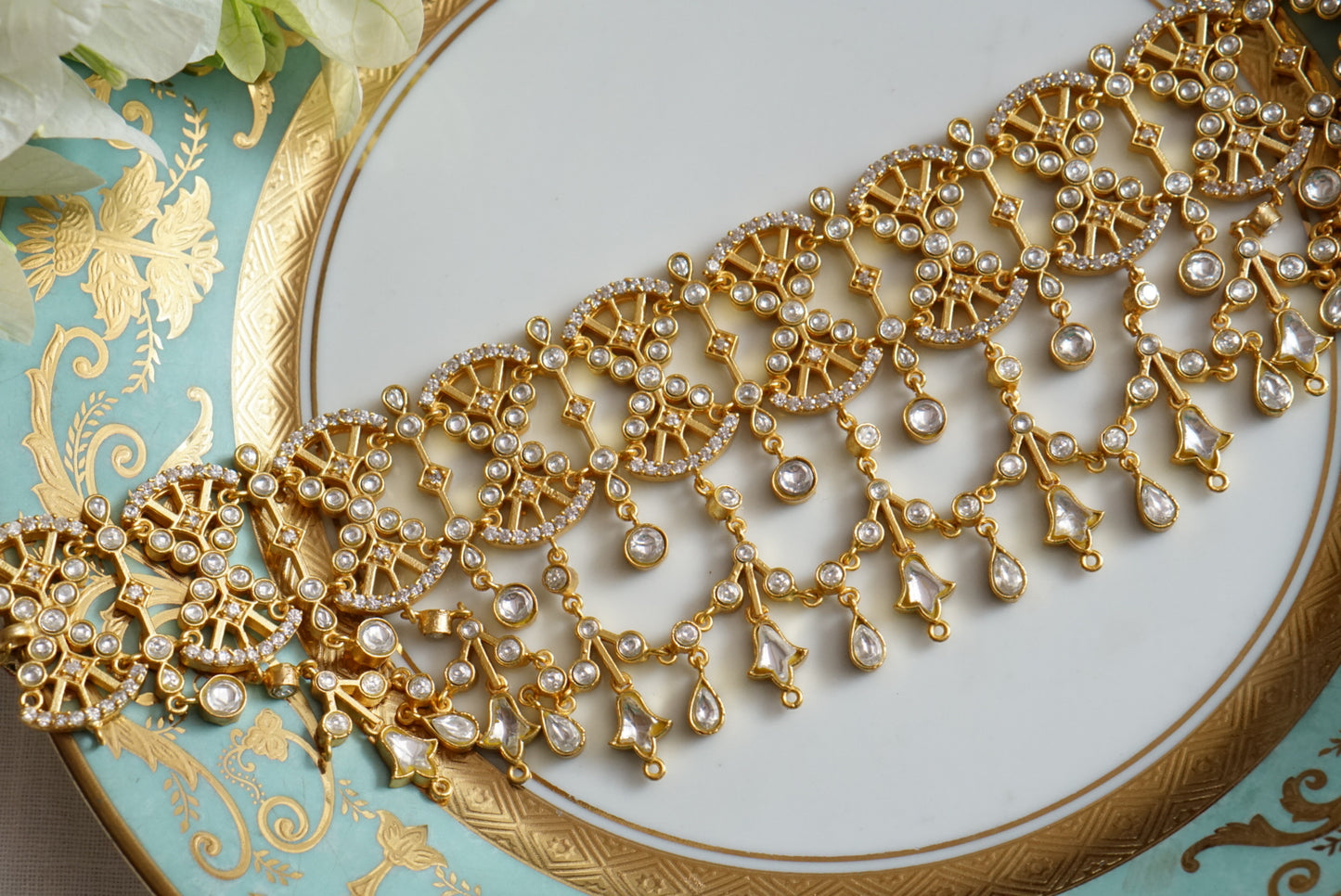 White Kundan polki choker set(4-7725(R)
