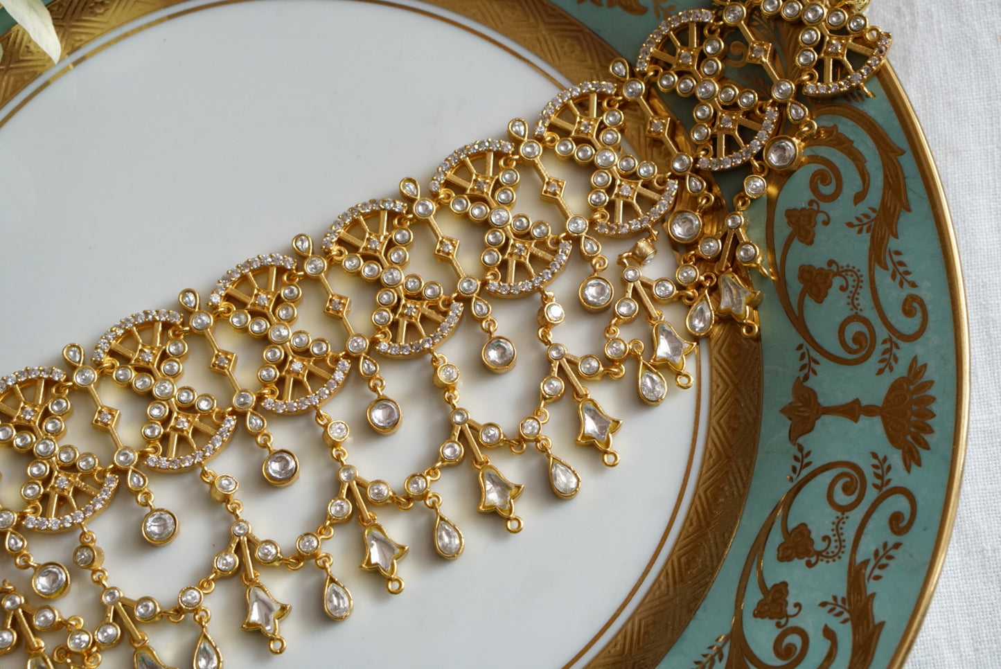 White Kundan polki choker set(4-7725(R)
