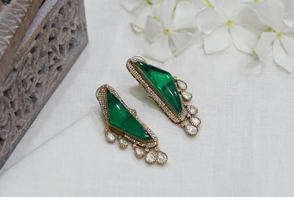 Green stone Polki earrings (1-3783)(B)