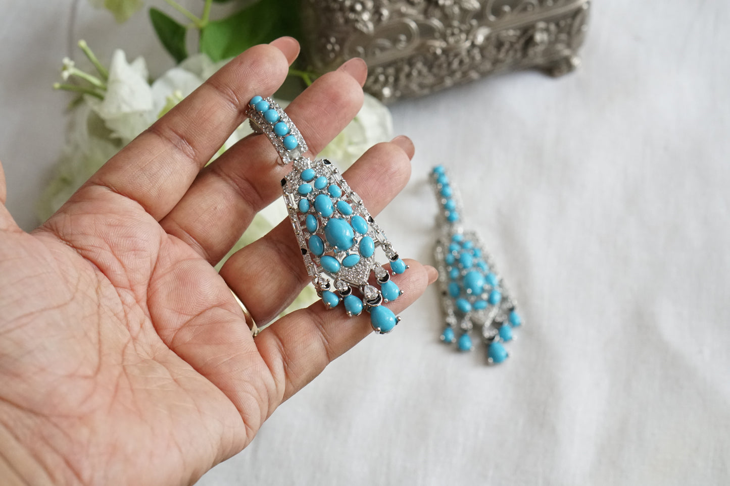 Firoza or Turquoise stone Earrings (1-5480)(EX)(from turkey)