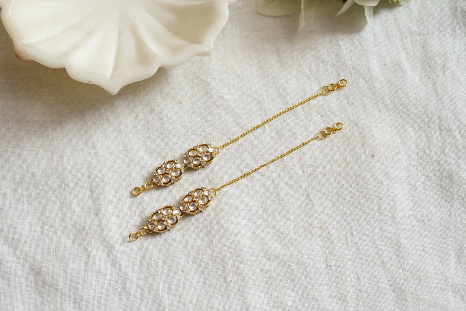 White  polki Earchain (9-153) - JEWELSTYLE
