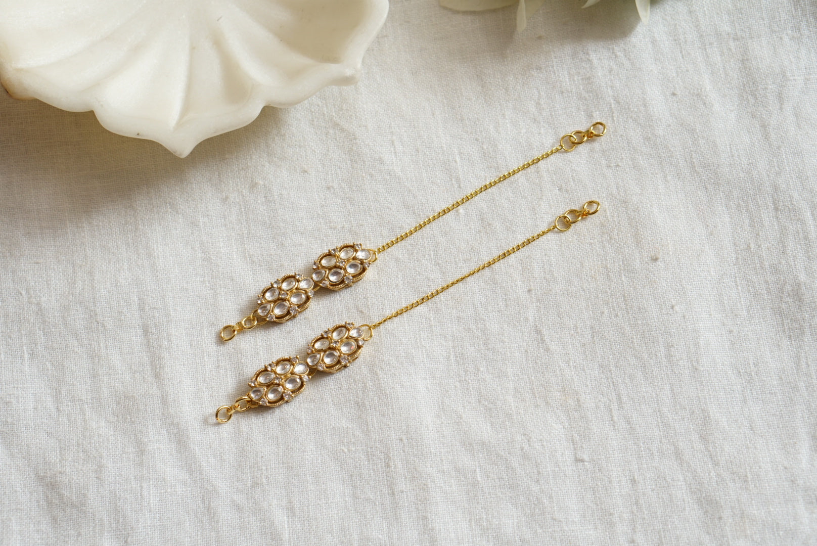 White  polki Earchain (9-153) - JEWELSTYLE